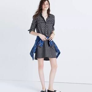 MADEWELL Glendale Flannel Shirt Dress Black White Large L